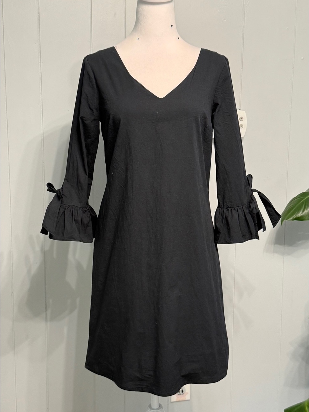 J. Crew Black V-Neck 3/4 Sleeve With Ruffle Dress super Cute and Comfy